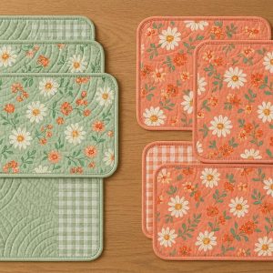 Quilted Cotton Placemats Set of 8 with Reversible Design