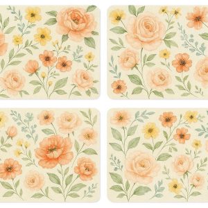 Waterproof Vinyl Placemats Set of 6 with Floral Print
