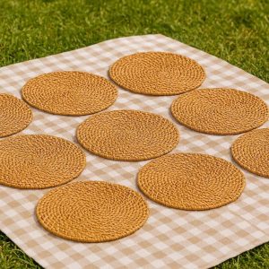 Woven Rattan Placemats Set of 8 Round for Outdoor Picnics