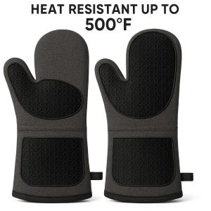 Oven Mitts Heat Resistant Up to 500 Degrees Fabric with Silicone Grip