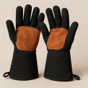 Heat Resistant Gloves for Fireplace and Camping with Leather Palm